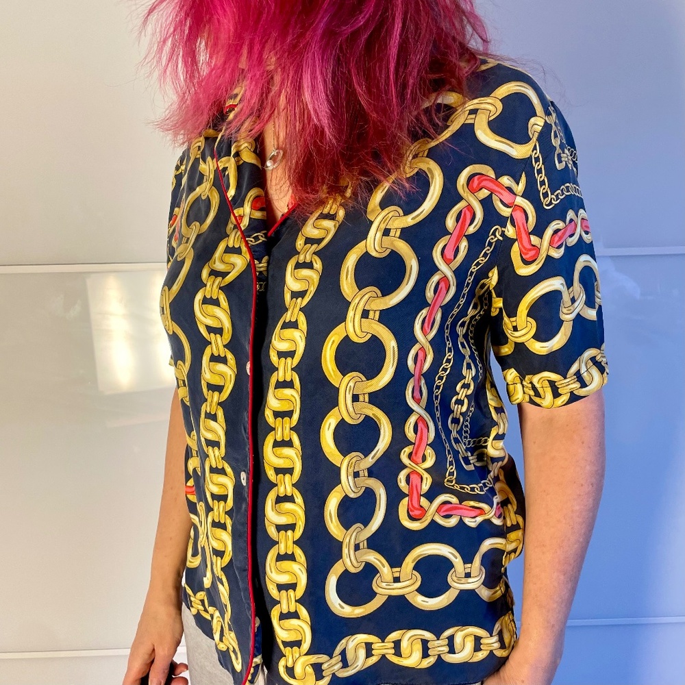 Sandro Mathias Chain-Print Silk Shirt